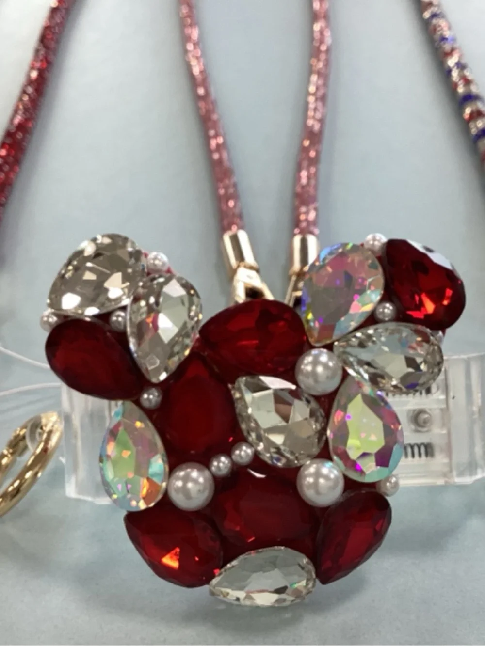 Pink and Clear Crystal Heart Phone Charm
